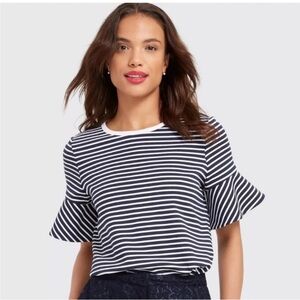 DRAPER JAMES Sailor Navy and White Stripe Ruffle Sleeve Point Tee